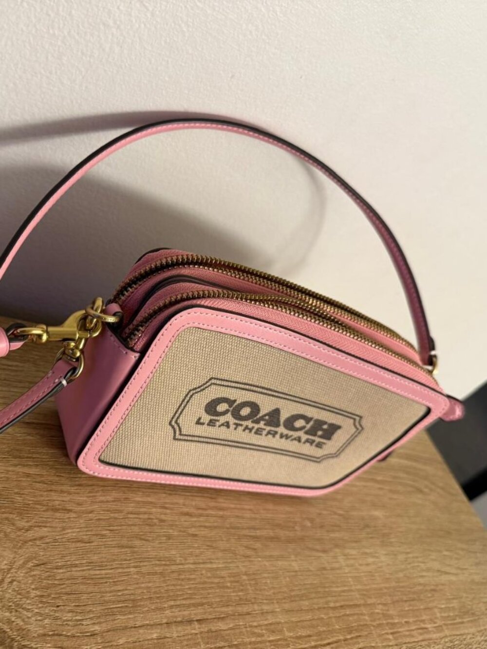 Coach Kira Crossbody Bag (Style CI026) in Natural Canvas / Flower Pink